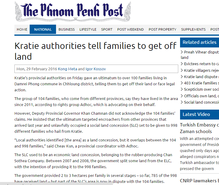 Kratie authorities tell families to get off land